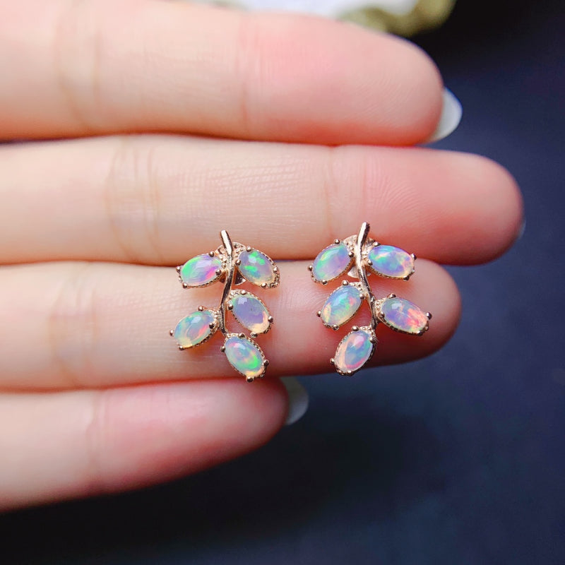 Silver Leaf Opal Earrings for girls.