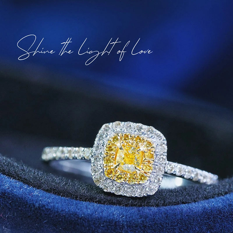 18K White Gold 0.55 Carat Yellow Diamond Square Design Ring for Women