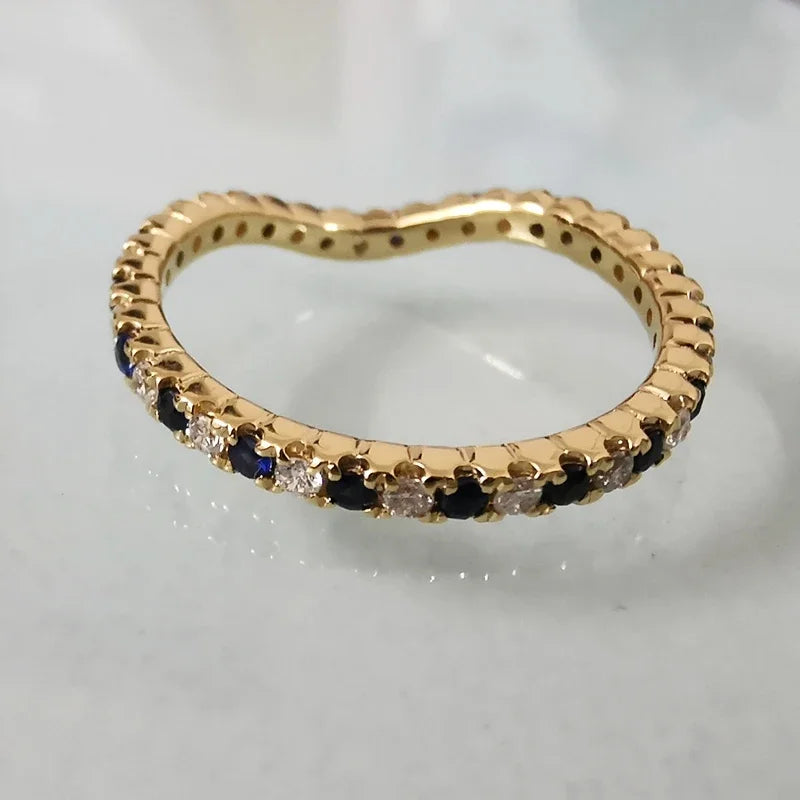 10k Yellow Gold Natural Diamond & Blue Sapphire Engagement Ring for Women