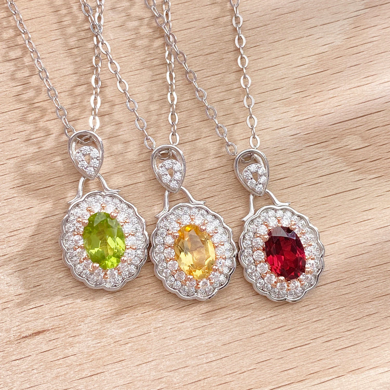 925 Sterling Silver Garnet Peridot Citrine Cubic Zircon Pendant Necklace for Women