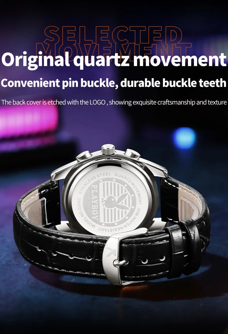 Leather Multifunction Quartz Watch for Men