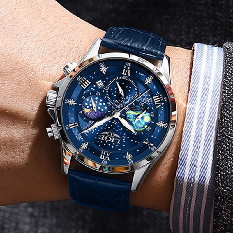 Stainless Steel Leather Waterproof Luminous Watch for Men