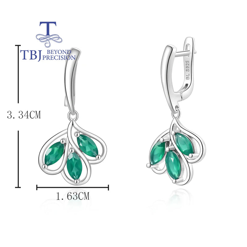 925 Sterling Silver Green Agate Leaf Shape Ring and Earrings Set for Women and Girls