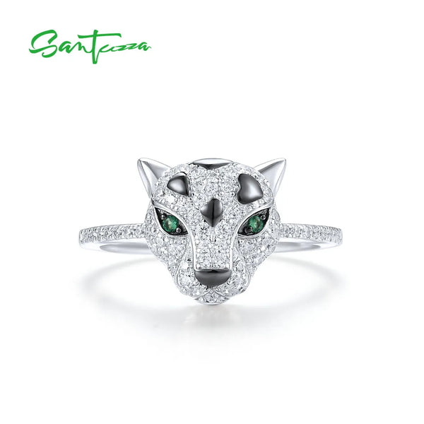 925 Sterling Silver Green Spinel and Cubic Zirconia Leopard Ring for Women