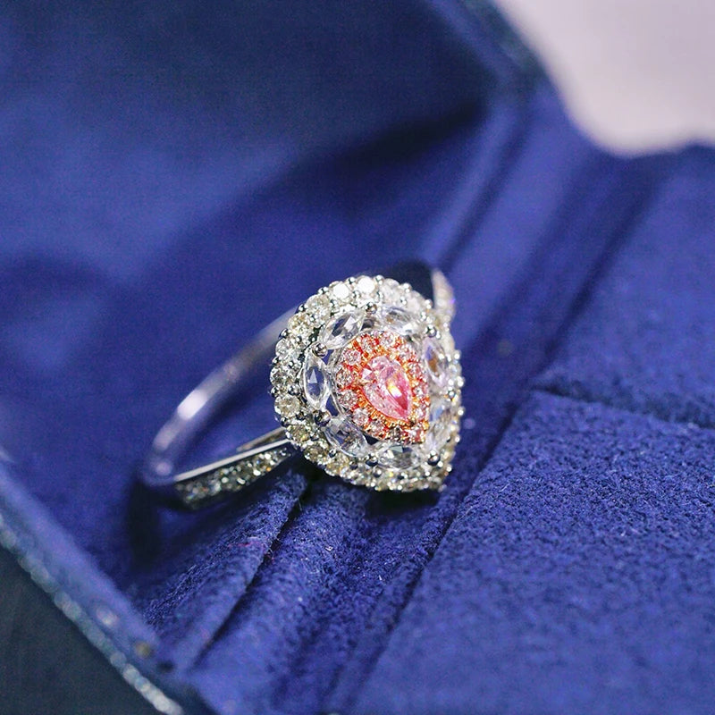 18K White Gold Ring with Natural Pink Diamond, Romantic, for Women