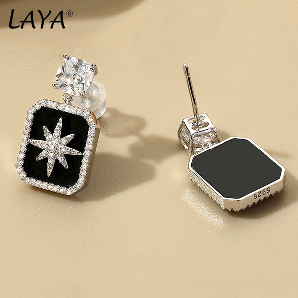 925 Sterling Silver Black Agate Stud Earrings for Women