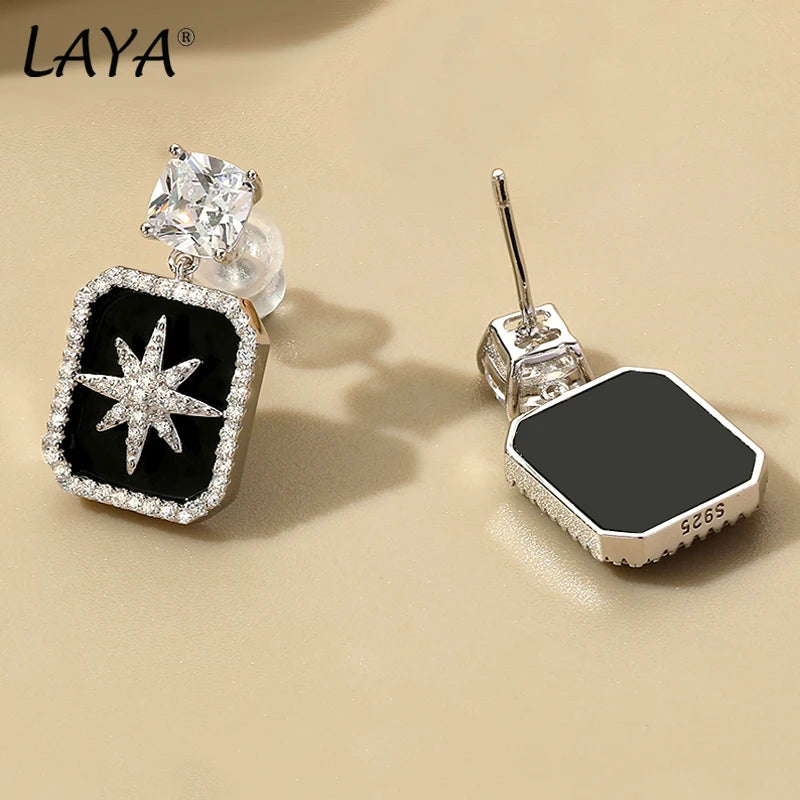 925 Sterling Silver Black Agate Stud Earrings for Women