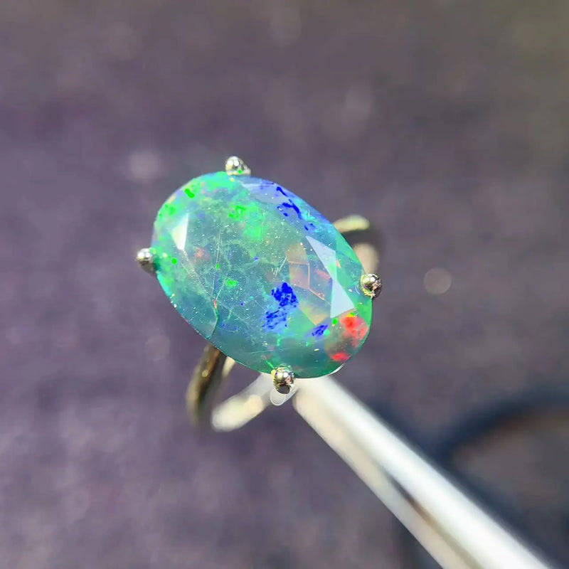 925 Sterling Silver Black Opal Ring for Women