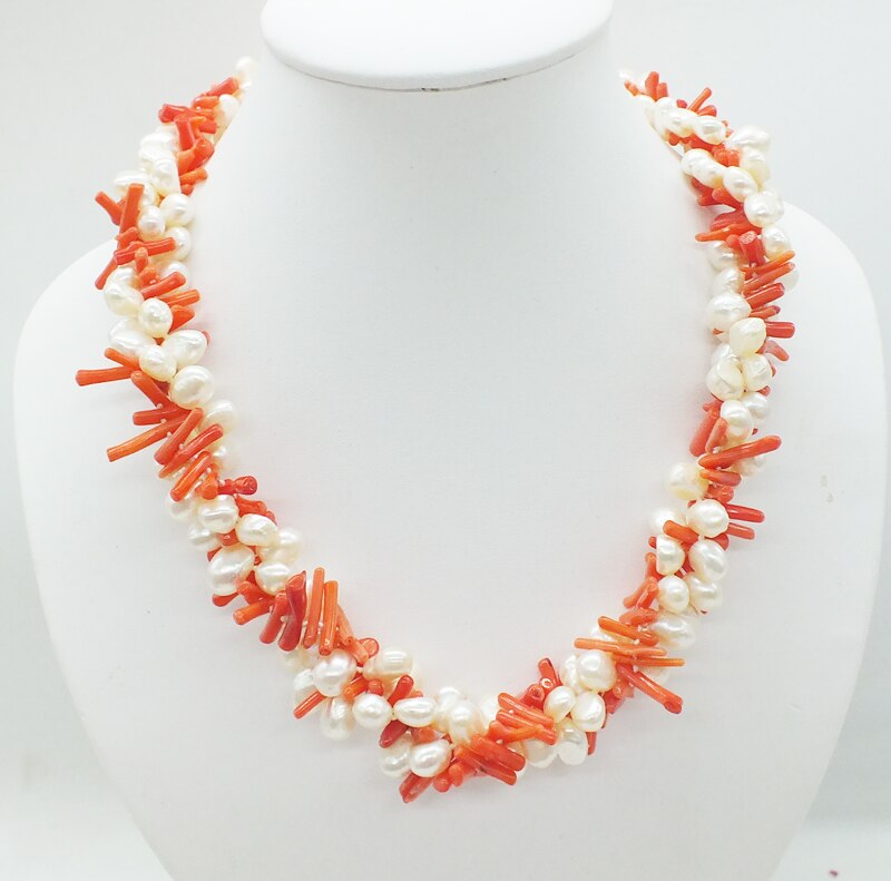 Natural Baroque Pearls and Coral Necklace, 21 inches for Women