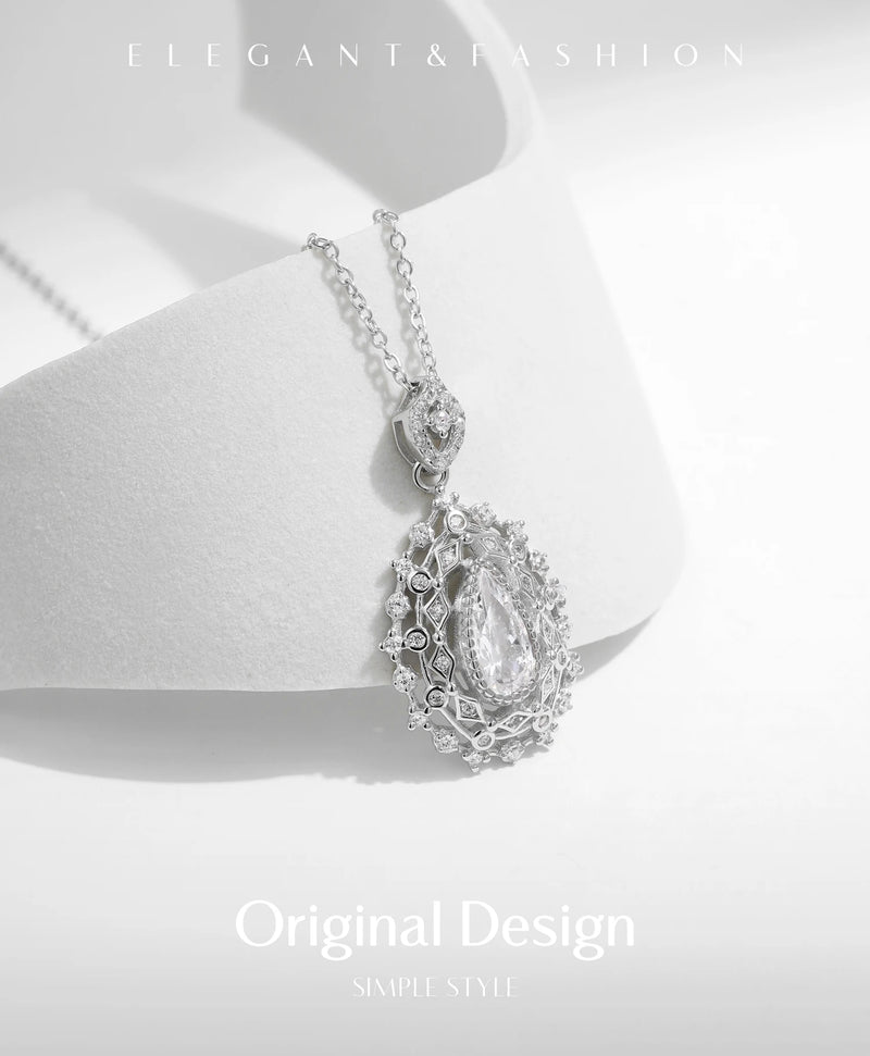 Sterling Silver Water Drop CZ Pendant Necklace for Women