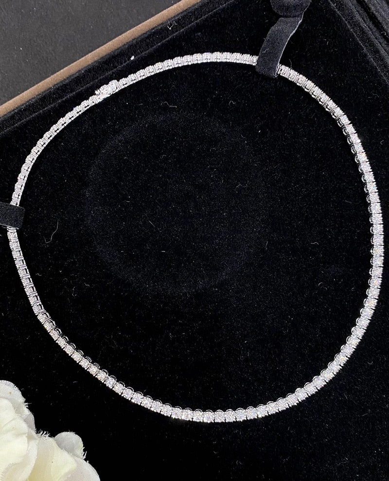18K White Gold Natural Diamond Tennis Necklace for Women