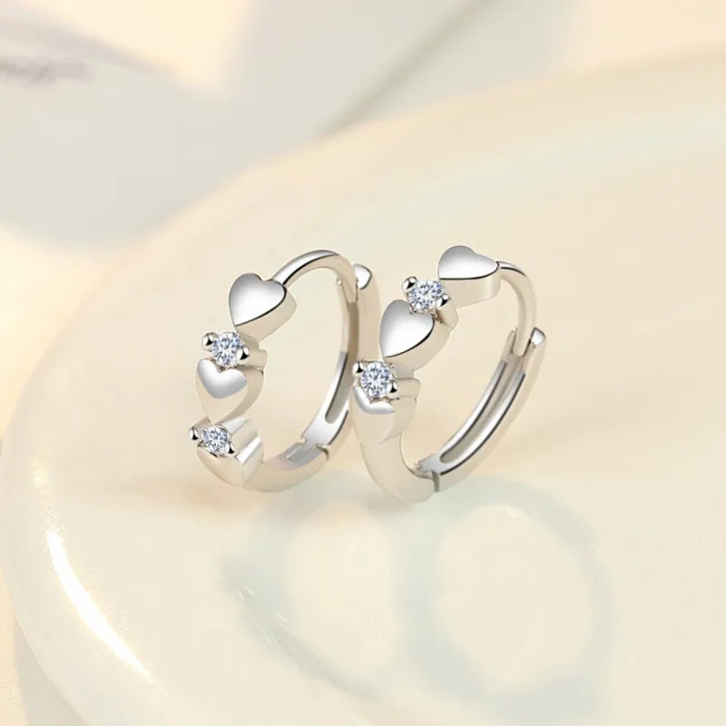 925 Sterling Silver White Zircon Heart Clip Earrings for Woman