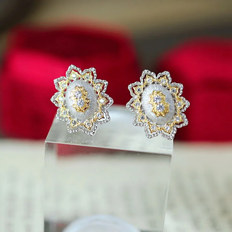 Sterling Silver Gold Plated Snowflake Earrings for Women