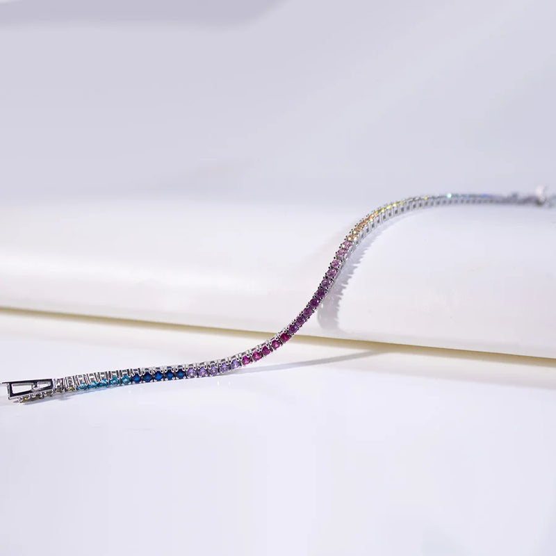 Silver 925 Rainbow Tennis Bracelet for Woman