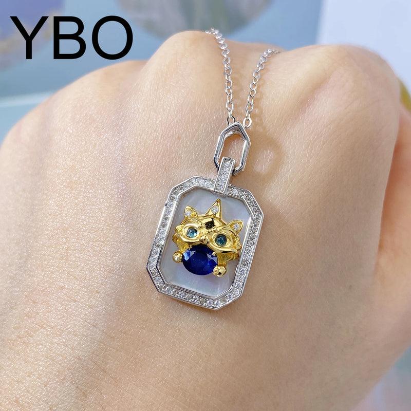 Sterling Silver Sapphire CZ Lion Pendant Necklace for Women