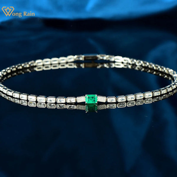 Wong Rain Vintage 925 Sterling Silver Emerald High Carbon Diamond Gemstone Necklace for Women Fine Jewelry Anniversary Gifts