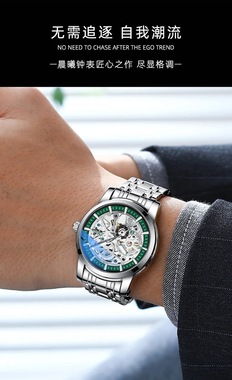 Solid Steel Automatic Hollow Luminous Mechanical Watch for Men