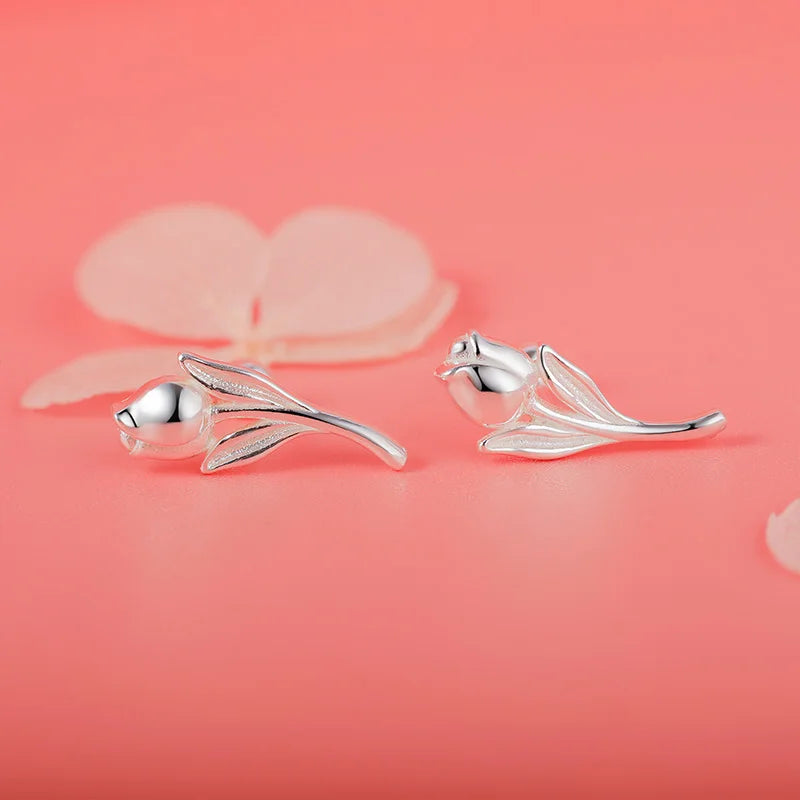 Sterling Silver Tulip Flower Stud Earrings for Girls