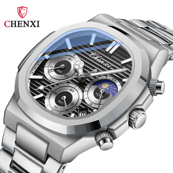 Stainless Steel Watch with Date, Chronograph, and Luminous for Men