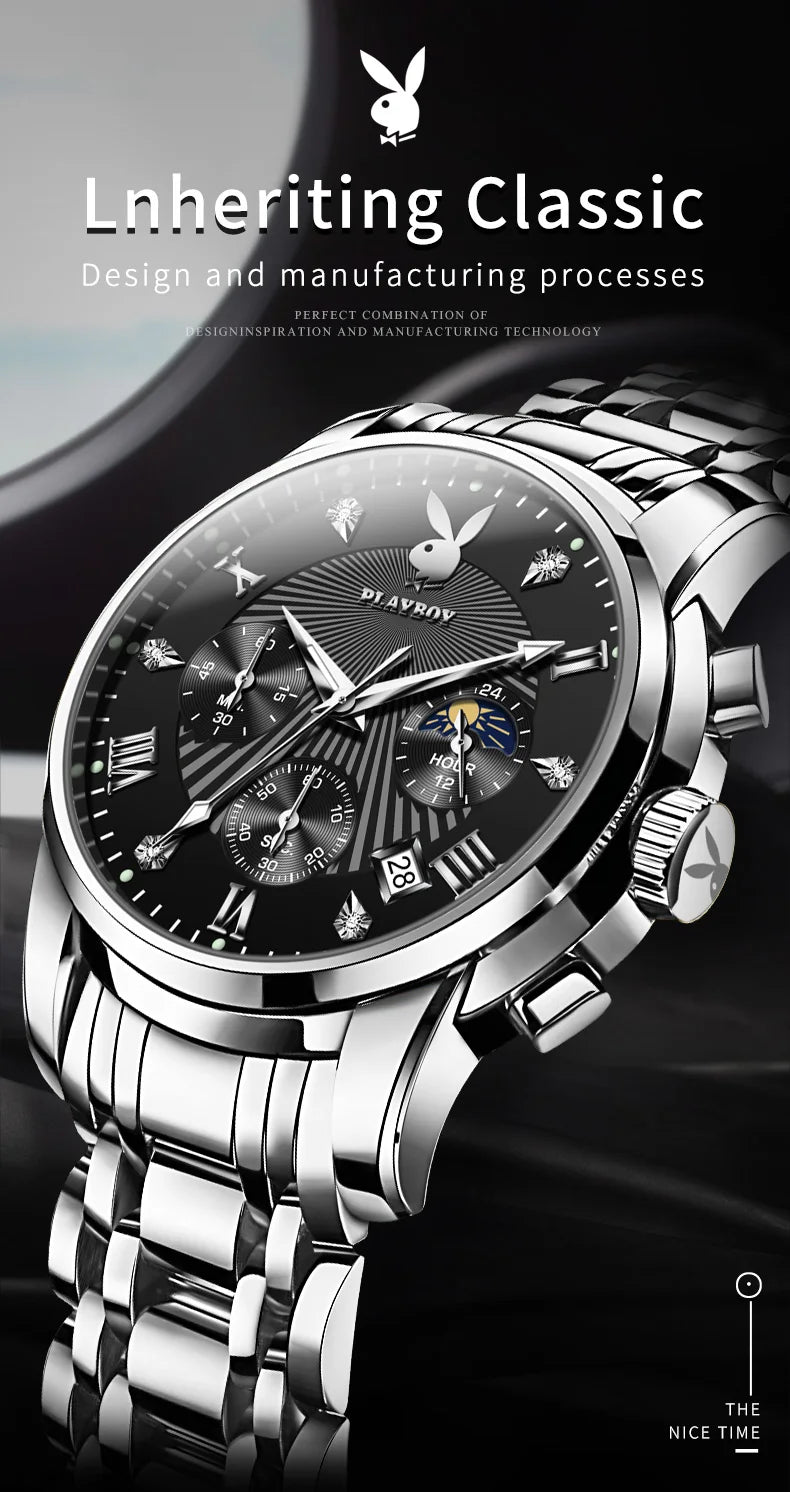 Stainless Steel Multifunction Watch for Men