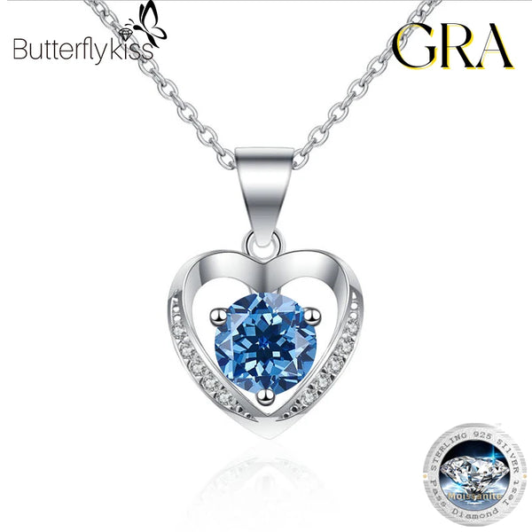 Sterling Silver 1CT Moissanite Sparkling Heart Pendant Necklace for Women