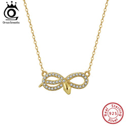 925 Silver Zircon Bow Pendant Necklace for Women