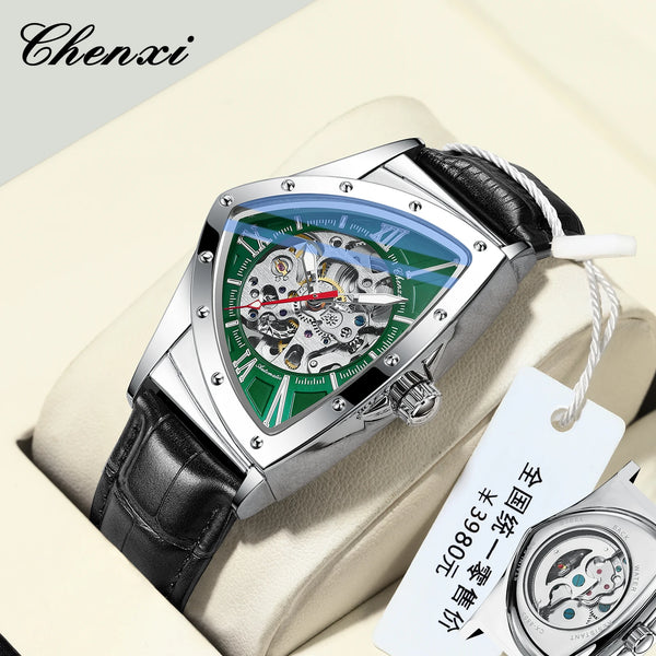 Stainless Steel Automatic Triangle Mechanical Luminous Waterproof Watch for Men