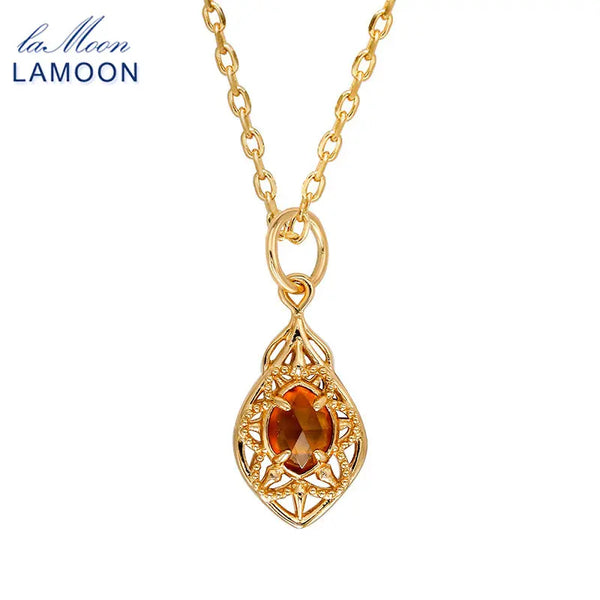 S925 Silver Gold Plated Orange Garnet Pendant Necklace For Women