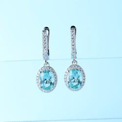 925 Sterling Silver Bluish Green Emerald Oval Gemstone Clip Earrings for Women