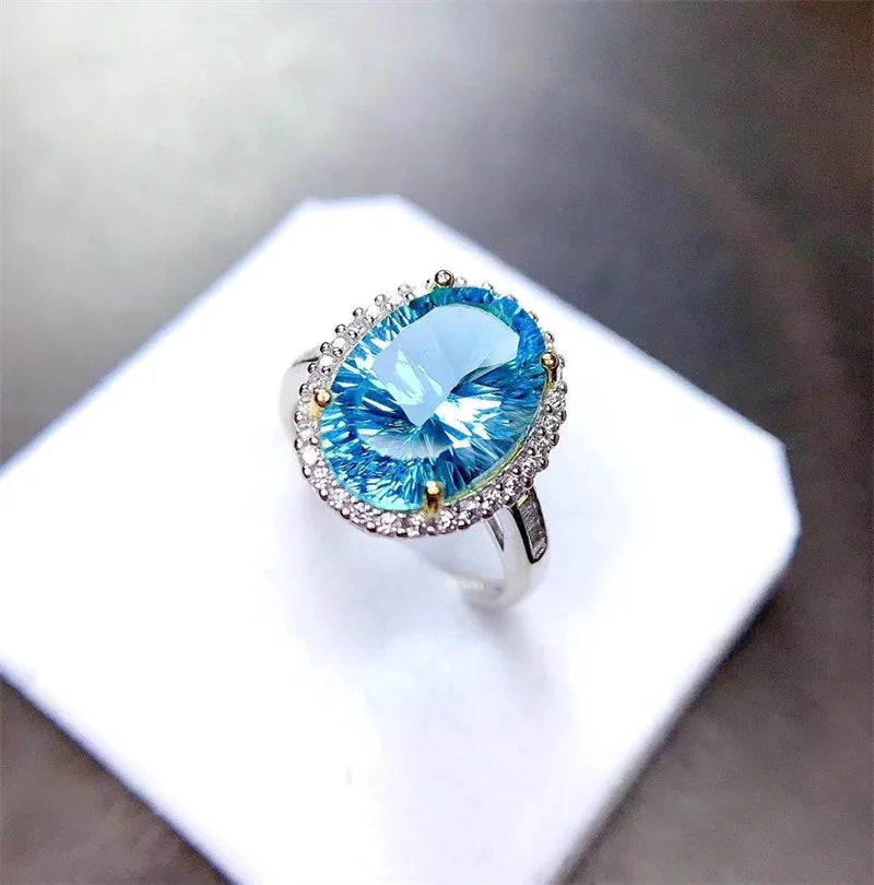 S925 Silver Sky Blue Topaz Wedding Ring