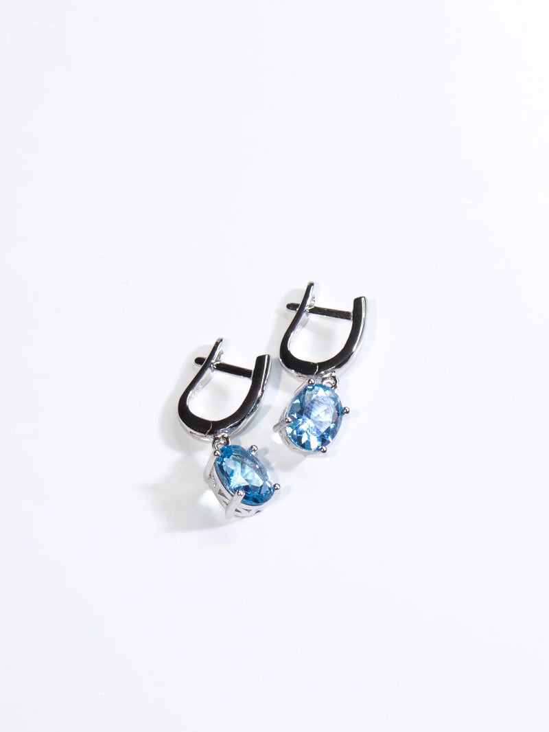 Sterling Silver Blue Topaz Oval Clip Earrings for Woman