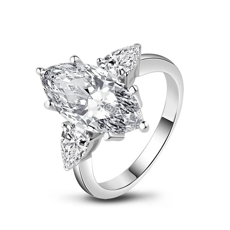 Sterling Silver Marquise Cut Moissanite Engagement Rings for Women