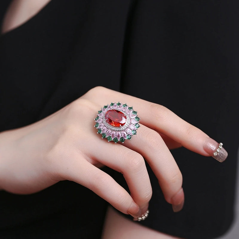 Sterling Silver Ruby & Diamond Ring for Women