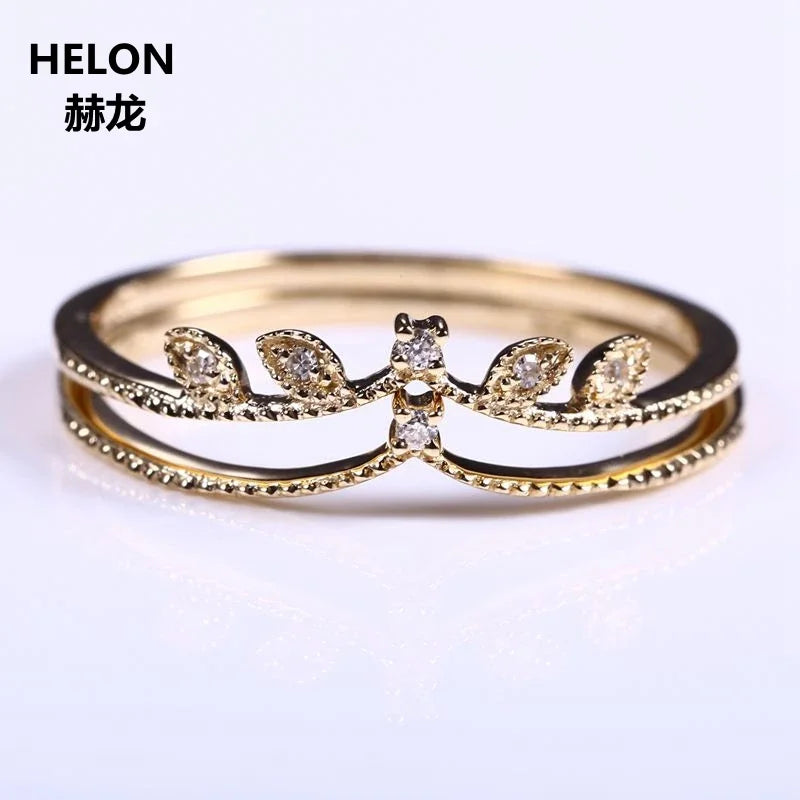 14k Yellow Gold Natural Diamonds Leaf Engagement Ring for Women