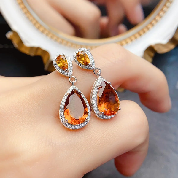 S925 Sterling Silver 8*12mm Natural Citrine Luxury Earrings for Women