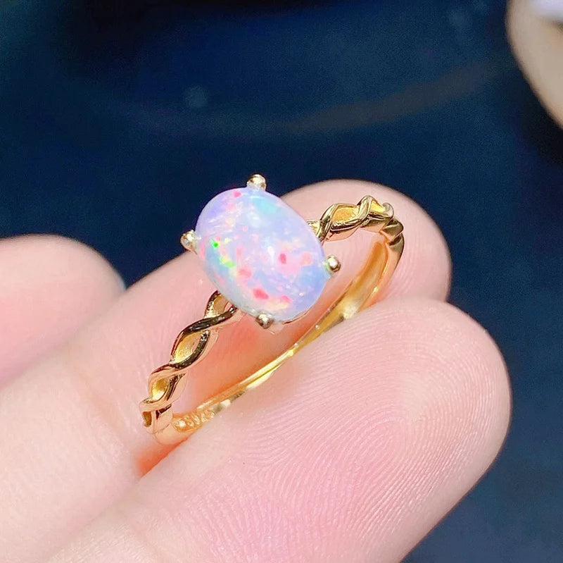 sterling silver 6x8mm opal ring for women