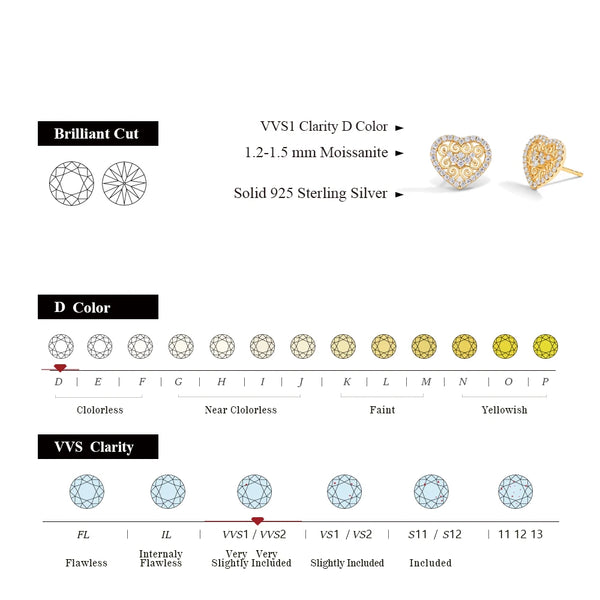 10K Gold Moissanite Heart Earrings for Women