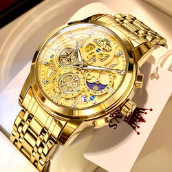 Gold Skeleton Quartz Watch for Men