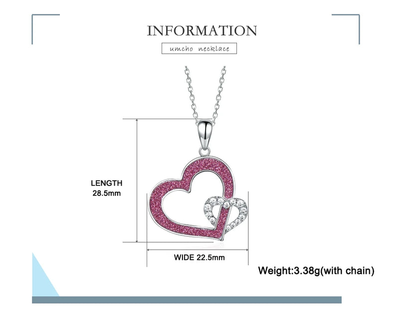 Silver Double Heart Pendant Necklace for Woman