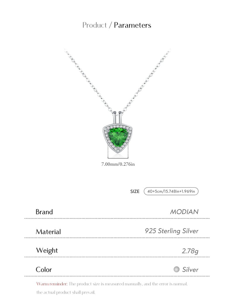 925 Sterling Silver Triangle Green CZ Pendant Necklace for Women