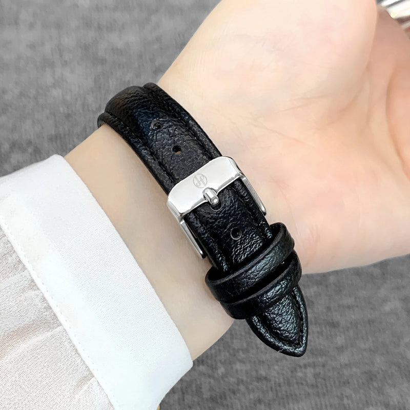 Square Luxury Watch for Women: Top Quality Soft Black Leather Band.