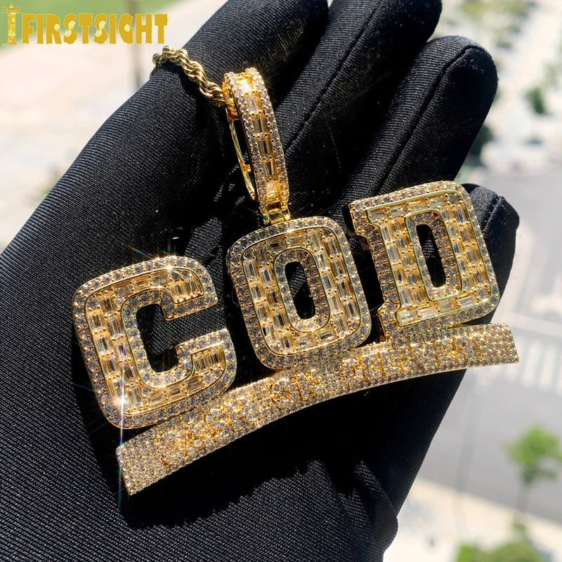 Gold Iced Out Letter COD Pendant Necklace for Men