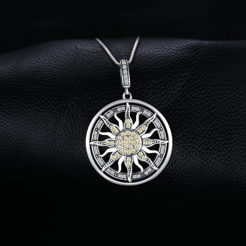 925 Sterling Silver Cubic Zirconia Sun Pendant Necklace for Women