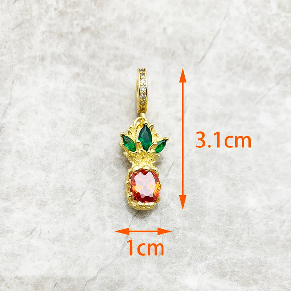 925 Sterling Silver Golden Pineapple Dangle Charm Pendant for Women Men