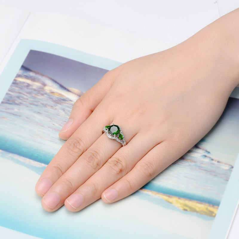 Sterling Silver 2.60ctw Natural Chrome Diopside Rings for Women
