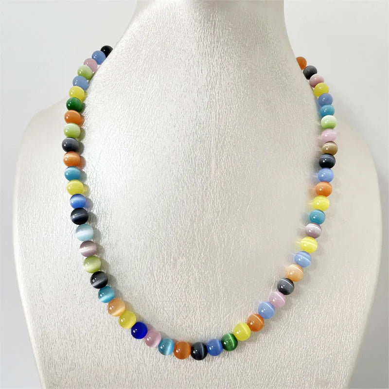 Sterling Silver Colorful Cat Eye Gemstone Necklace for Women