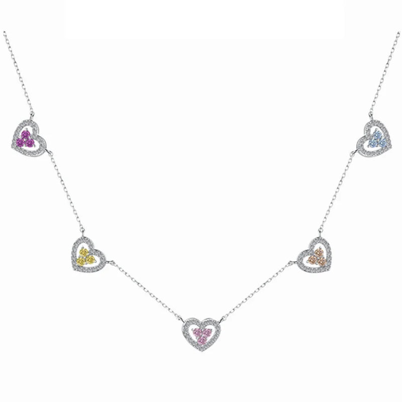 Silver Rainbow Heart Pendant Necklace with 5A Zircon for Women