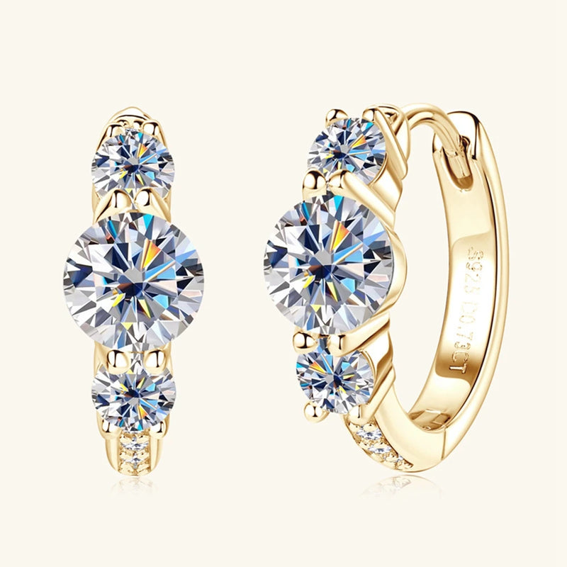 18K Gold Plated Sterling Silver VVS1 Moissanite Diamond Hoop Earrings for Women