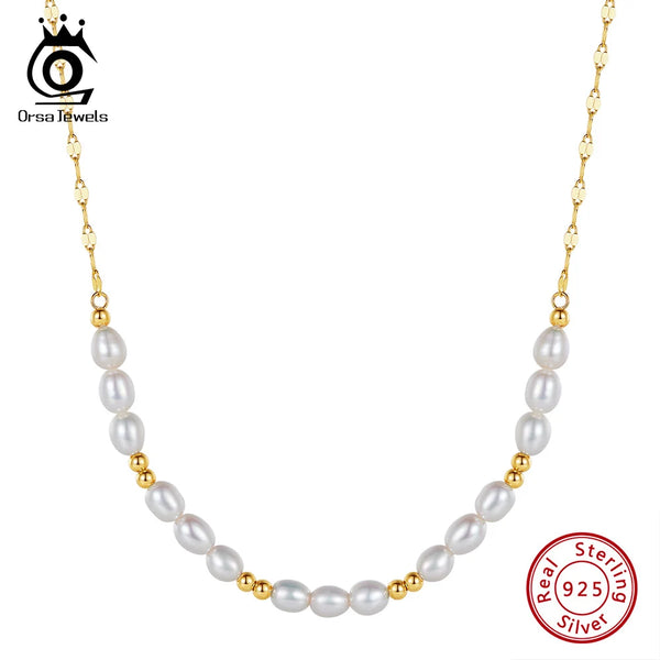 14K Gold & 925 Sterling Silver Natural Pearl Necklace for Women