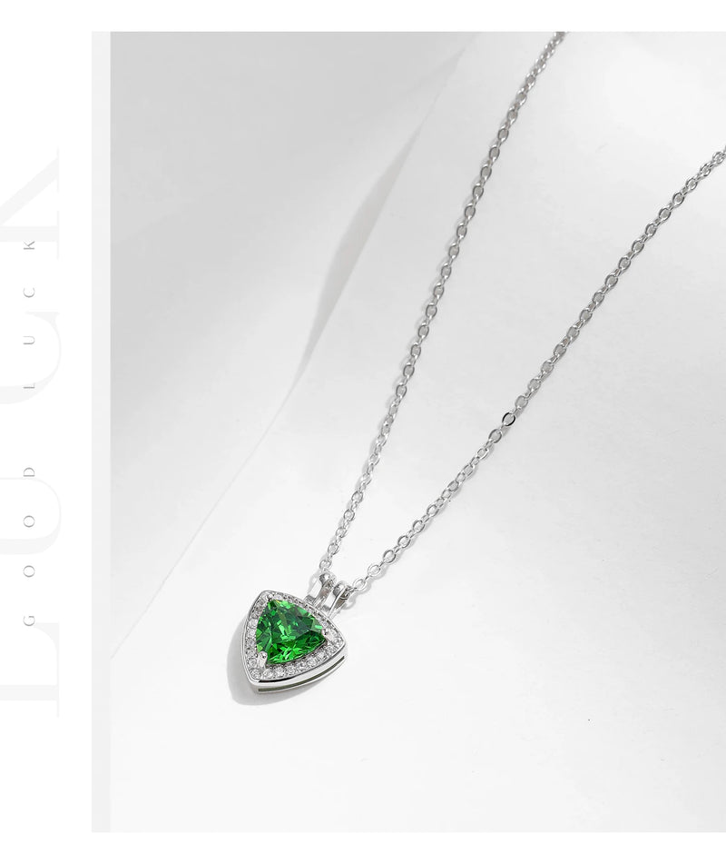 925 Sterling Silver Triangle Green CZ Pendant Necklace for Women